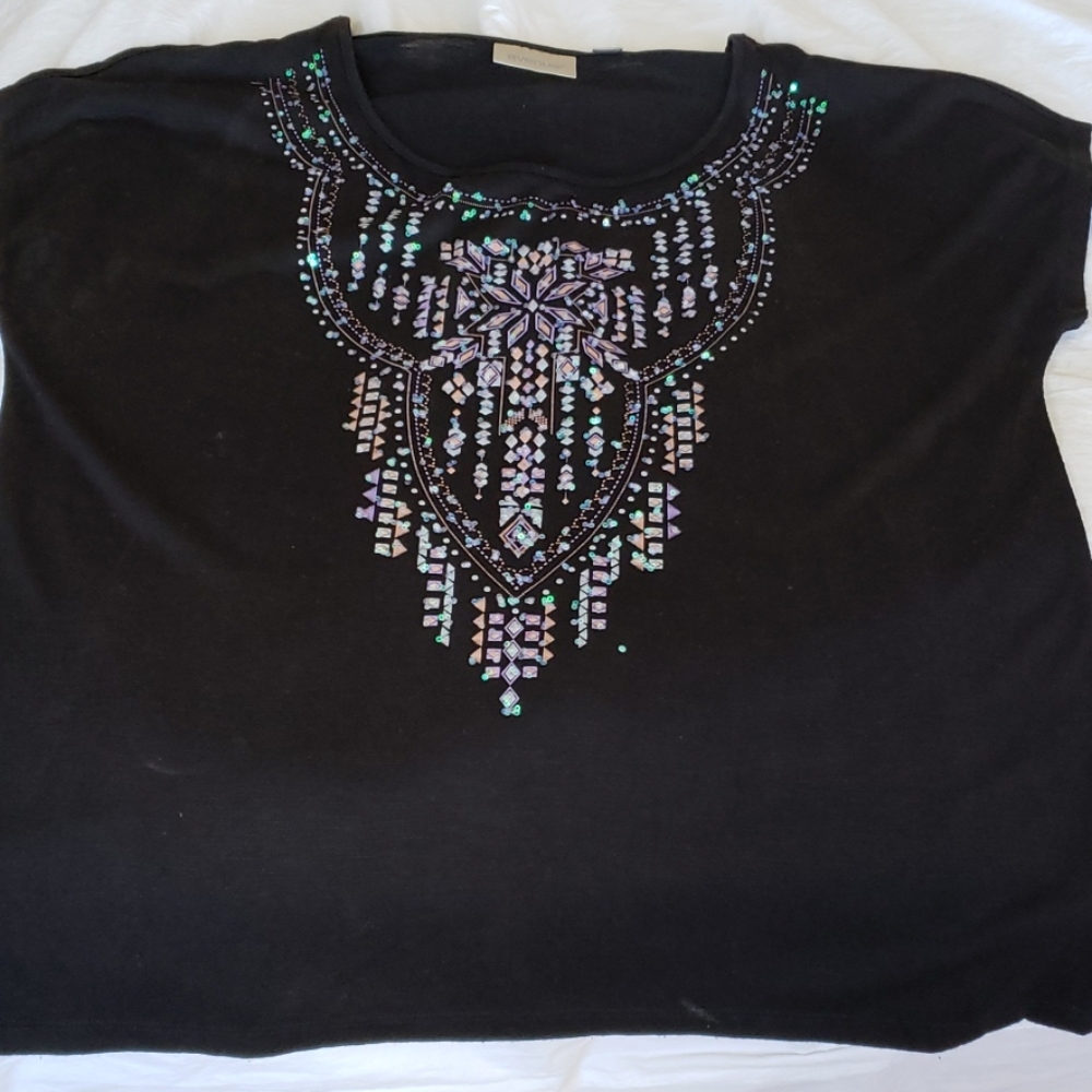 Avenue Black Beaded Blouse. Size 14-16